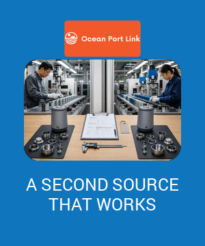 Illustrative dual-sourcing cover showing the same controlled product made on two separate production lines with shared specification evidence.