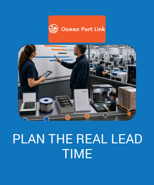Illustrative production lead-time cover showing approvals, materials, factory queue, production, inspection and cargo-ready milestones.