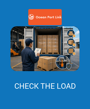 Illustrative container loading check cover showing staged cartons, a reconciled load, container condition evidence and a recorded seal.