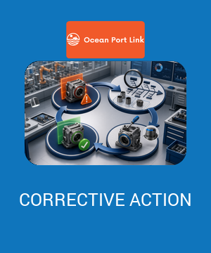 Illustrative supplier corrective action cover showing a nonconformity moving through root-cause analysis, corrective action and effectiveness verification.
