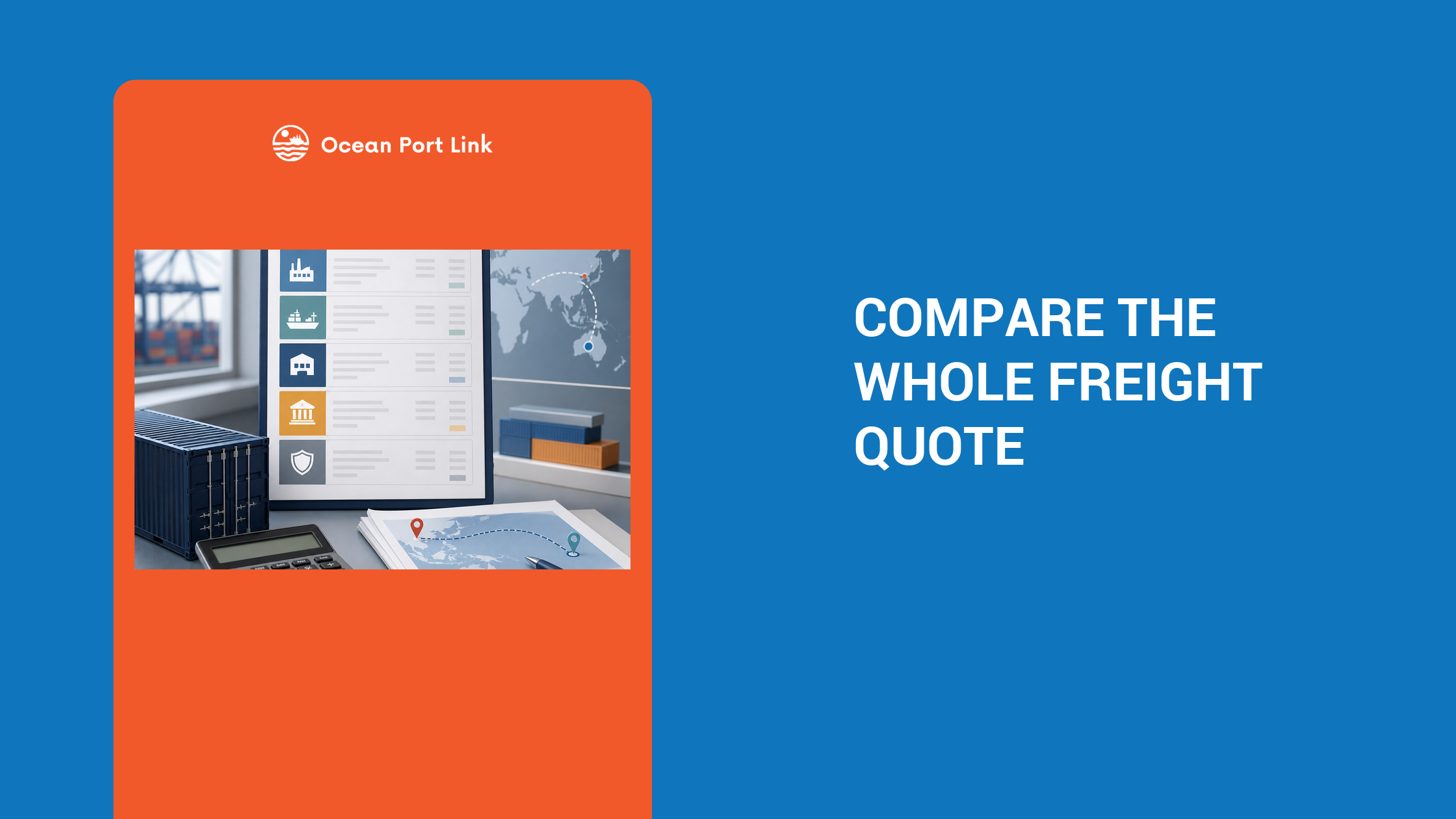 Illustrative freight quote comparison cover showing origin, main-carriage and Australian destination charge groups beside a route worksheet.