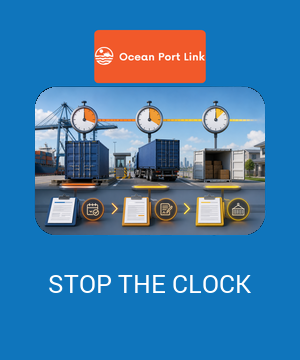 Illustrative container-clock cover showing discharge, terminal release, delivery and empty-return events under separate time records.