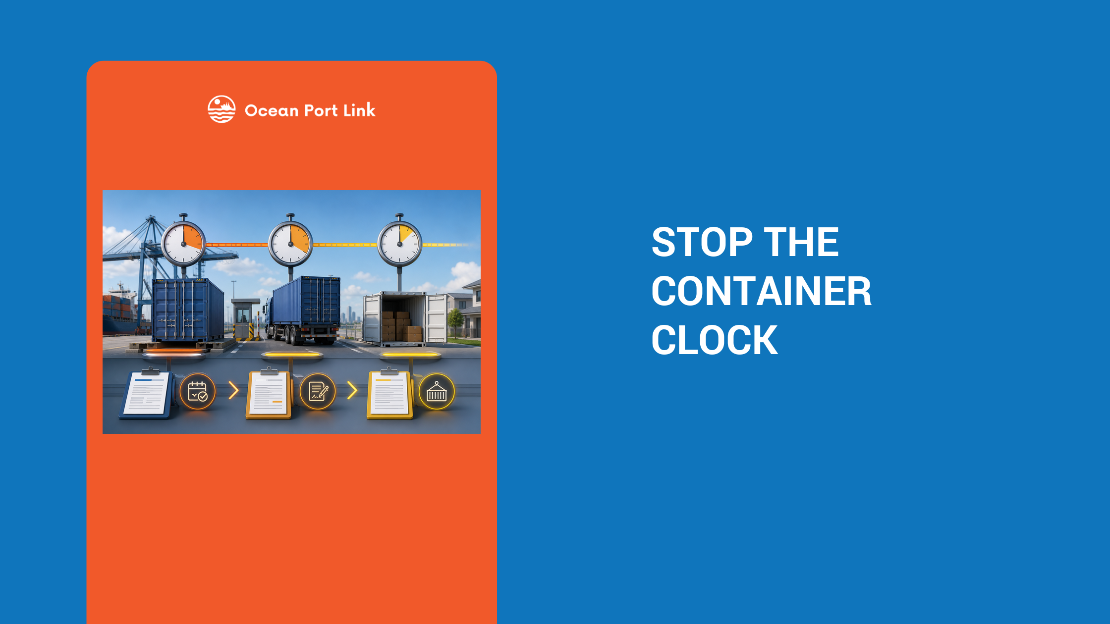 Illustrative container-clock cover showing discharge, terminal release, delivery and empty-return events under separate time records.