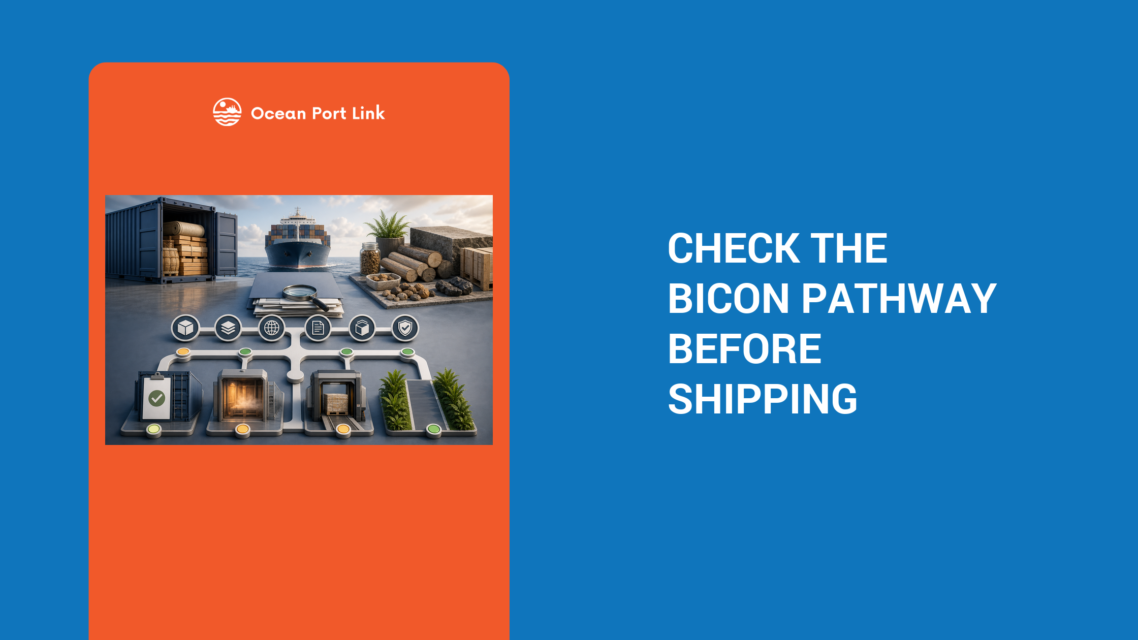 Illustrative BICON research cover showing product, material, origin, permit, treatment and packaging checkpoints before an Australian shipment.