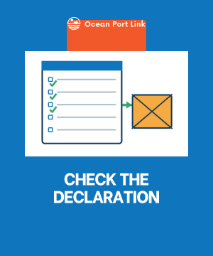 Illustrative Australian packing declaration checklist linked to a packed shipping crate.