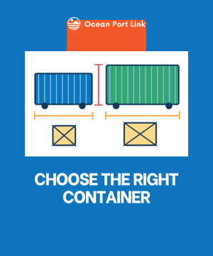 Illustrative container selection cover comparing two dry-container sizes against height, length and crate-fit constraints.