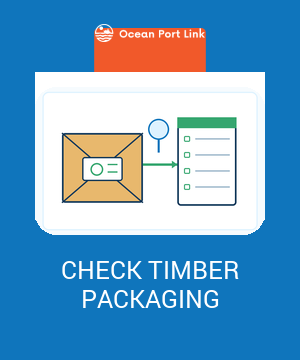 Illustrative timber-packaging check showing a marked crate, inspection evidence and a pre-shipment verification list.