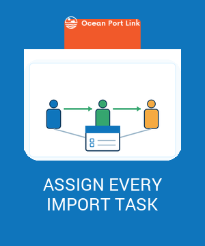 Illustrative import responsibility map assigning freight, customs and evidence tasks among three parties.