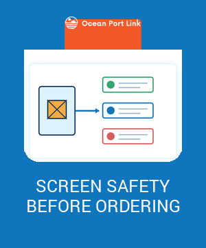 Illustrative product-safety screening flow checking a product against standards, bans and evidence requirements before ordering.