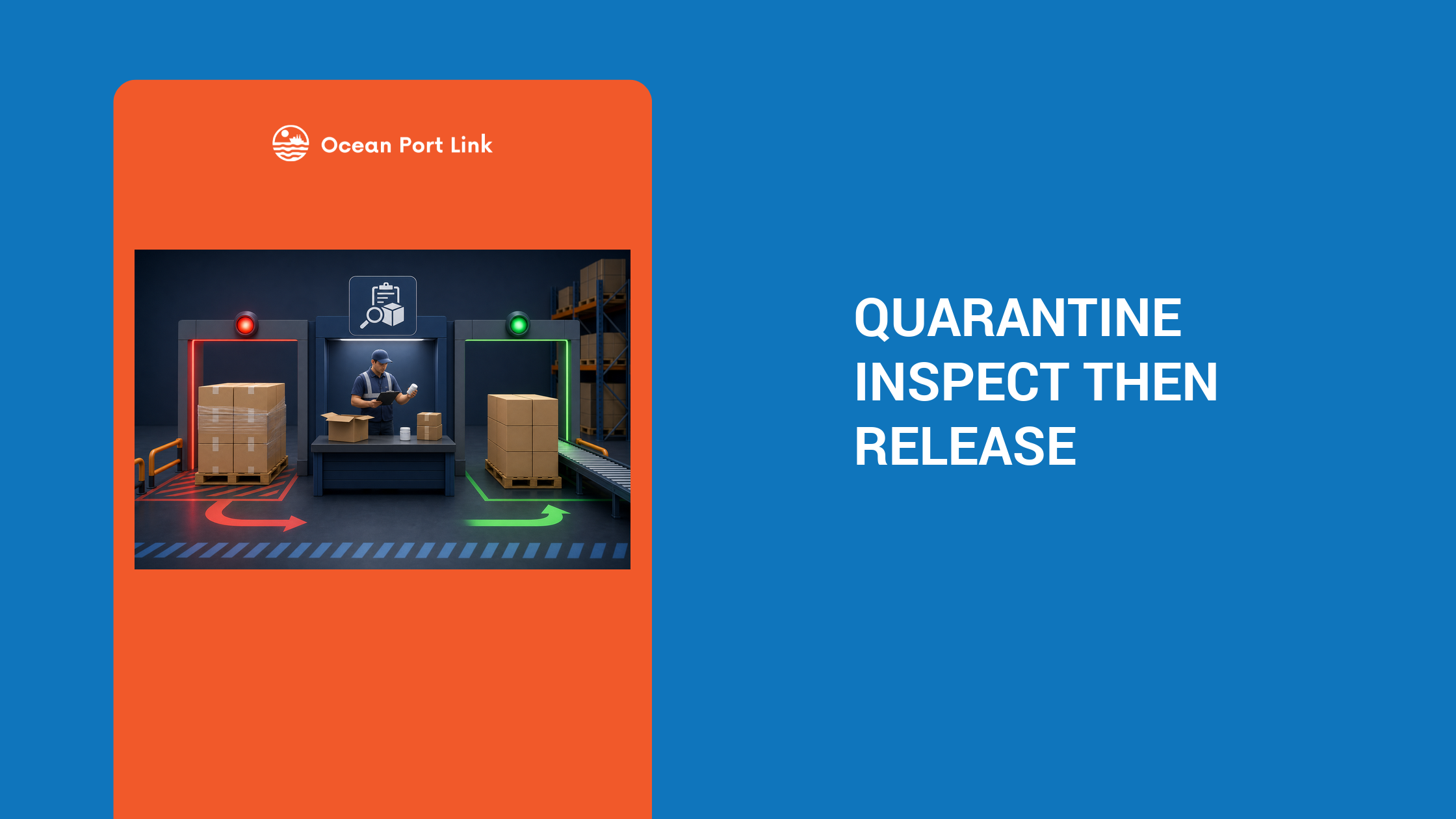 Illustrative incoming-quality inspection cover showing received cartons moving through quarantine, checking and release decisions.