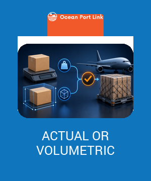 Illustrative air-freight calculation cover comparing carton scale weight and dimensions before selecting the chargeable weight.