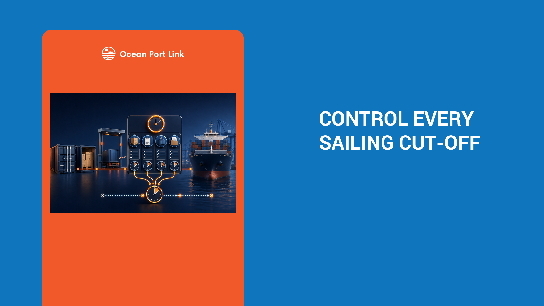Illustrative ocean-booking cut-off cover showing cargo, shipping-instruction, VGM and document deadlines before vessel departure.