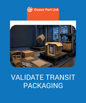 Illustrative transit-packaging test showing a production-intent product-package system in controlled drop, vibration and compression testing.