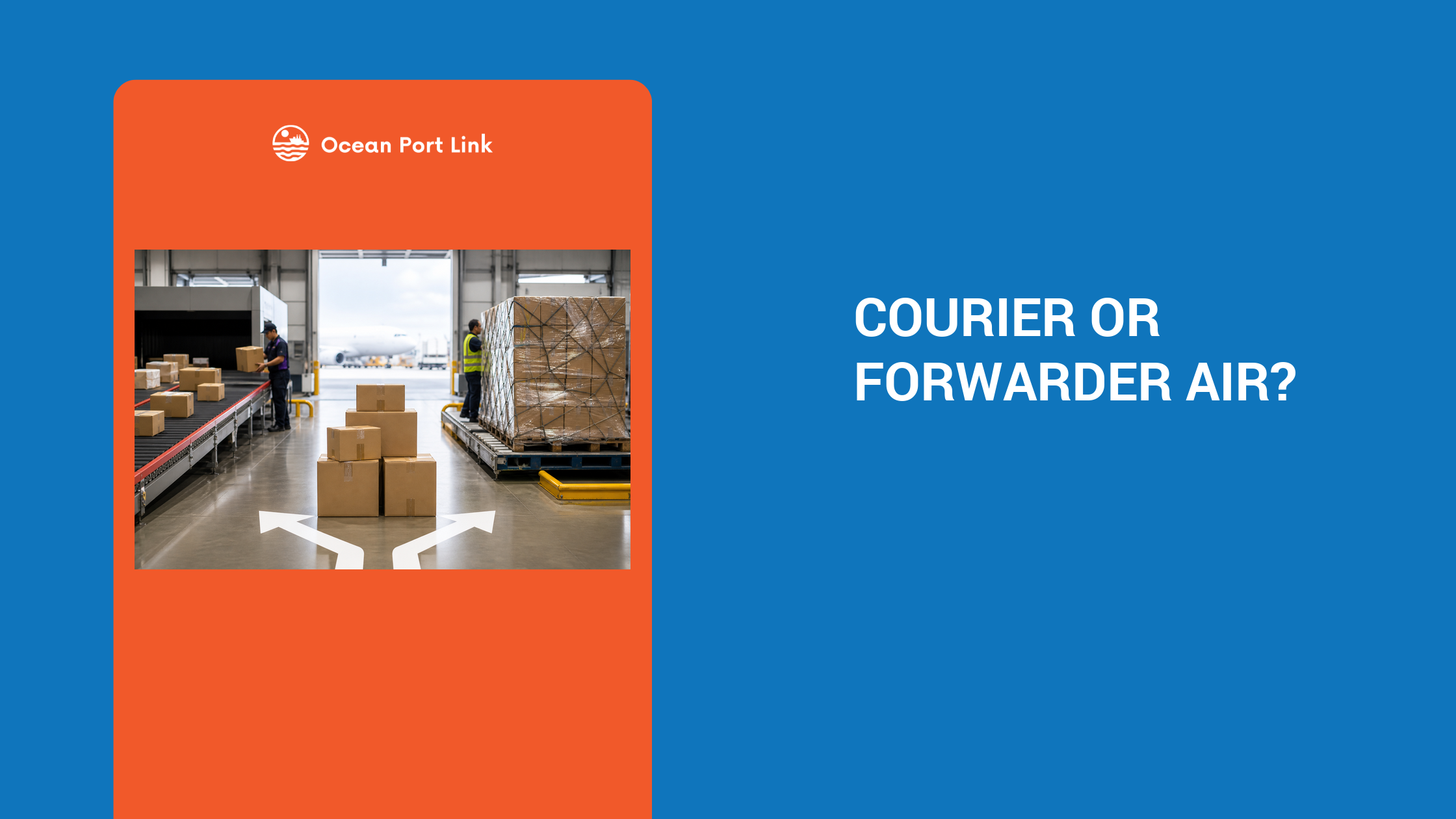 Illustrative air-delivery comparison showing small cartons between an express parcel lane and a palletised forwarder air-freight lane.