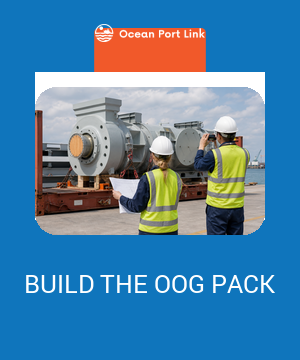 Illustrative OOG planning showing an oversized machine on a flat rack being photographed and documented for a specialist quotation.