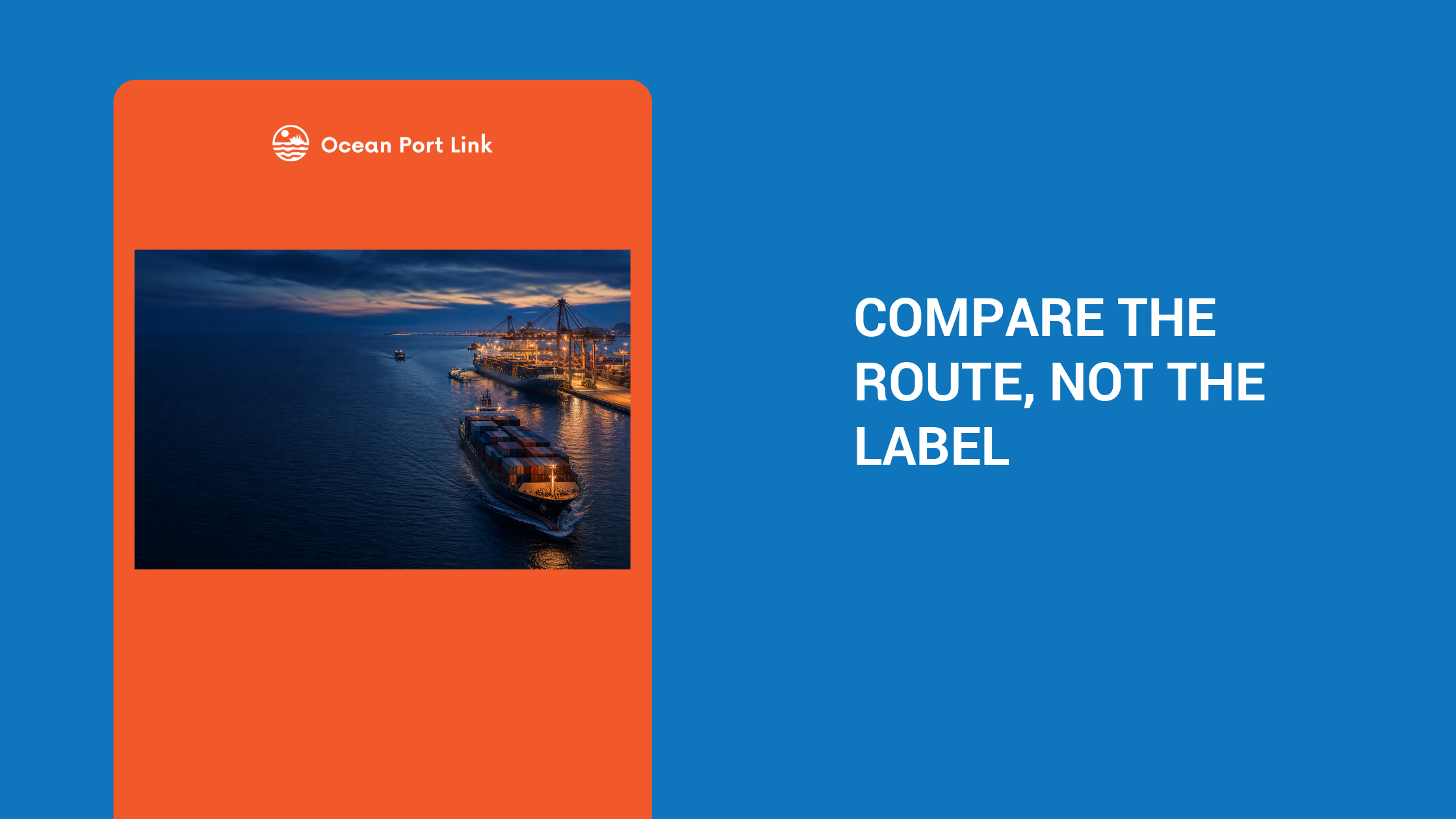 Shipping planner comparing a direct ocean route with a transshipment itinerary through an intermediate hub.