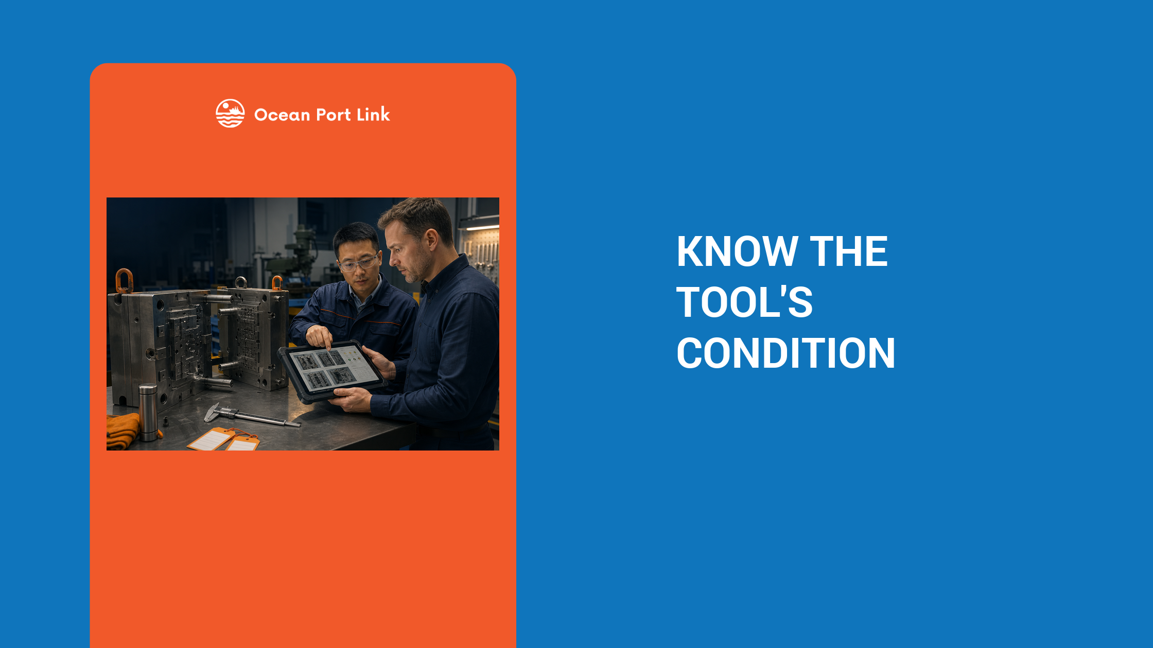 Importer reviewing a mould condition log with tool identity, inspection photos, maintenance and release status.
