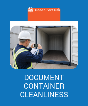 Importer reviewing container identity, internal and external cleanliness photos, exception actions and an FCL/X declaration.