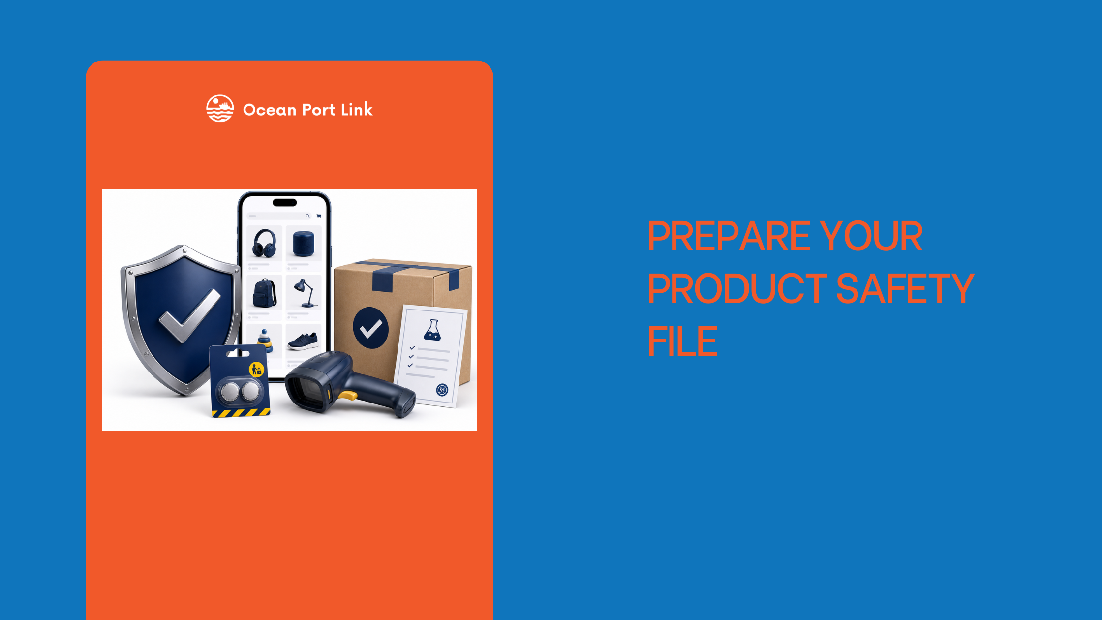 Online product listings, safety shield, parcel and testing checklist illustrating Australian ecommerce product-safety controls