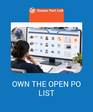 Australian importer reviewing an open purchase-order exception board with named owners, downstream gates and closure-evidence status.