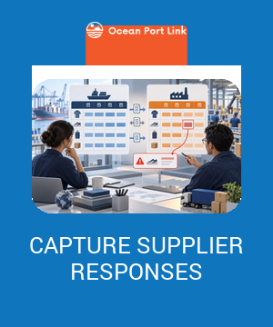 Illustration comparing an importer demand forecast with supplier responses and a highlighted quantity mismatch.