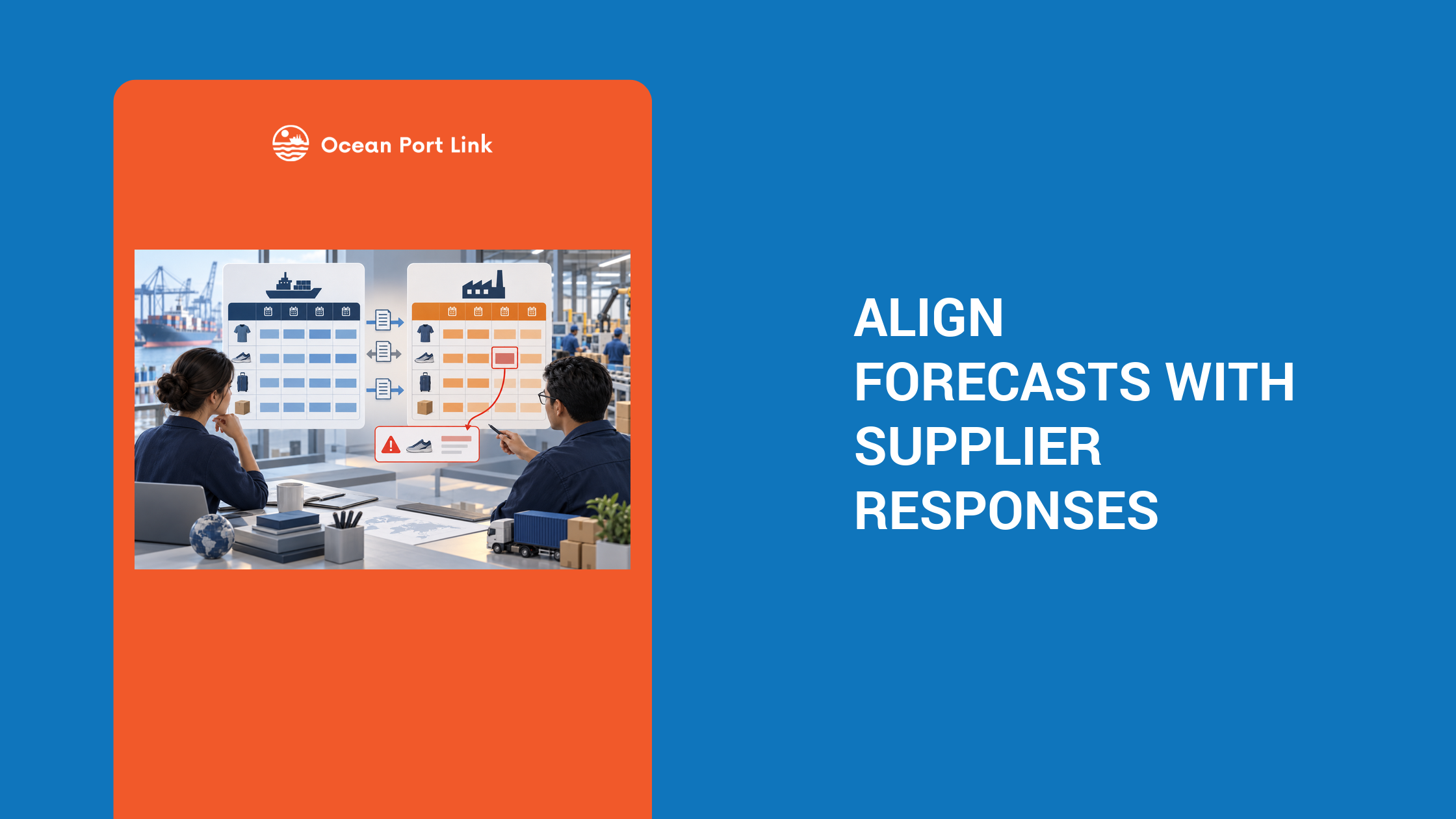 Illustration comparing an importer demand forecast with supplier responses and a highlighted quantity mismatch.