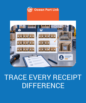 Illustration comparing expected and received warehouse quantities with linked shortage and label-mismatch evidence.
