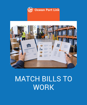 Illustration matching warehouse-service billing to rate-card records, pick activity and occupied storage space.