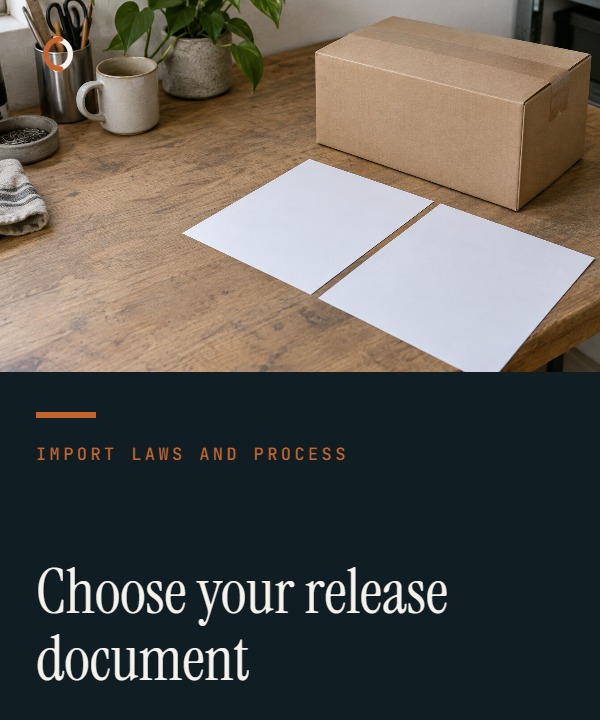 Illustrative shipping document and cargo-release control linking a bill or waybill to carrier release before arrival.