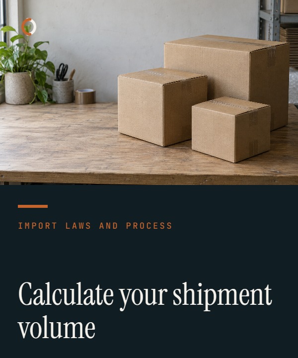 Illustrative CBM calculation cover showing final carton and loaded-pallet dimensions measured as outer shipping envelopes.