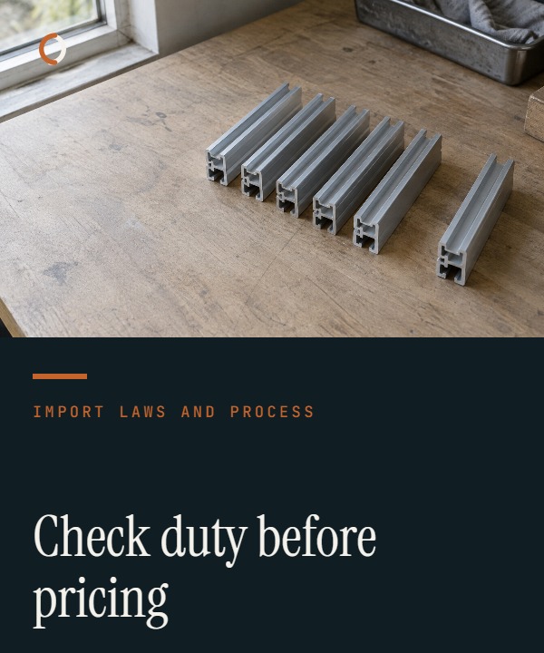 Illustrative anti-dumping screening cover showing product, country, manufacturer and evidence checkpoints before an import-risk warning gate.