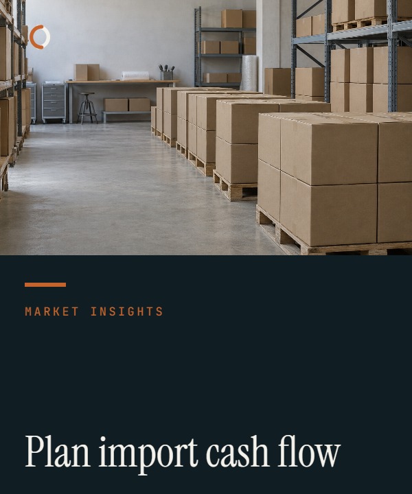 Ocean Port Link cover showing factory, shipping and warehouse stages with payment markers for a China sourcing cash-flow timeline.