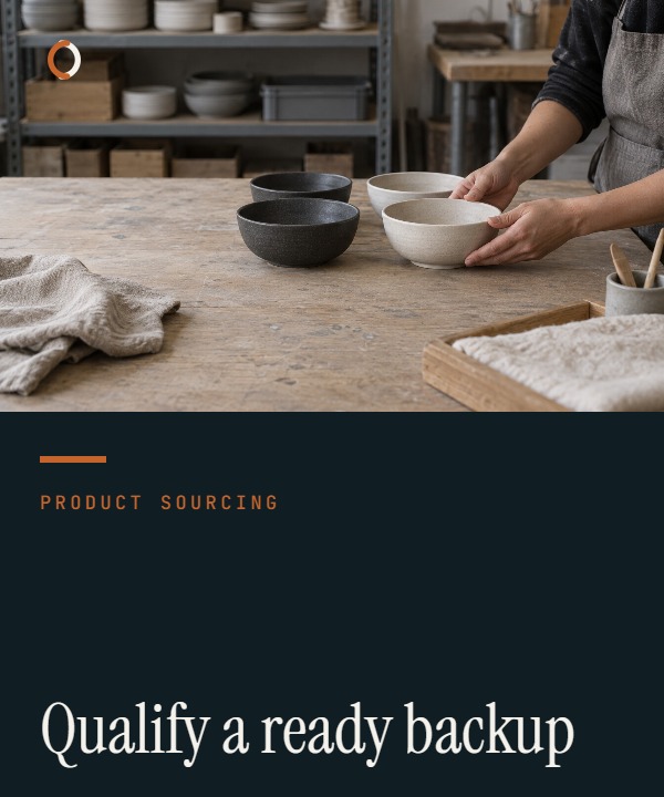 Illustrative dual-sourcing cover showing the same controlled product made on two separate production lines with shared specification evidence.