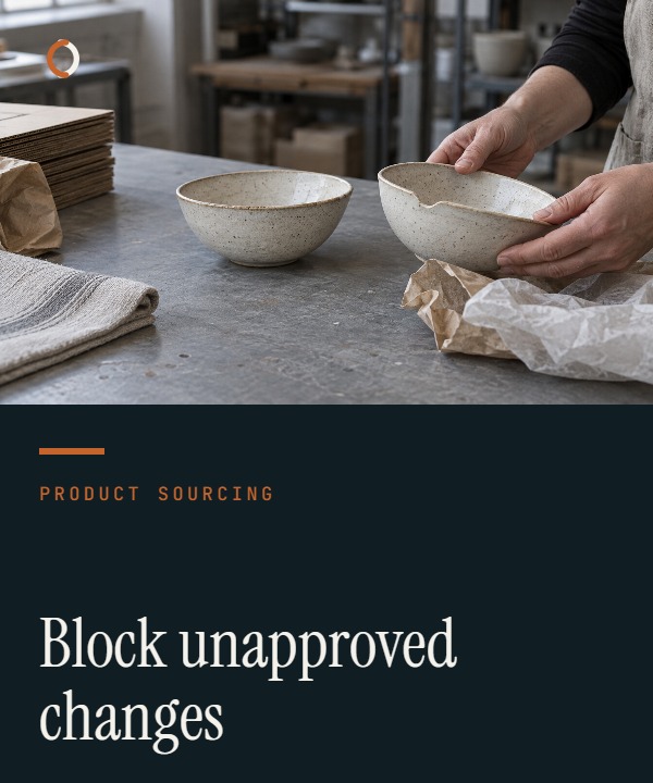 Illustrative product change-control cover showing a proposed revision moving through impact review, approval, effective lot and verification.