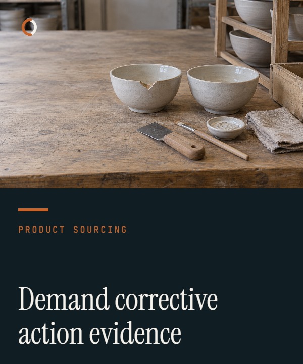Illustrative supplier corrective action cover showing a nonconformity moving through root-cause analysis, corrective action and effectiveness verification.