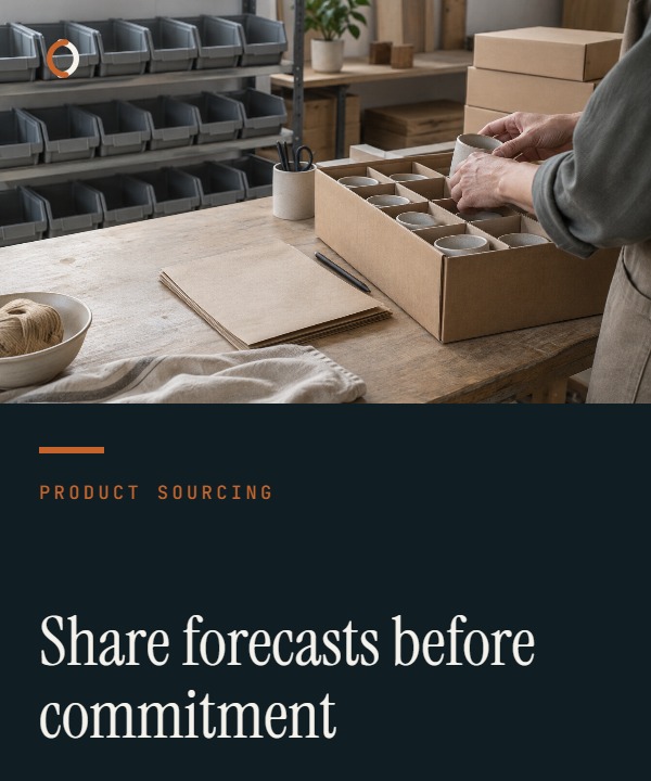 Illustration comparing an importer demand forecast with supplier responses and a highlighted quantity mismatch.