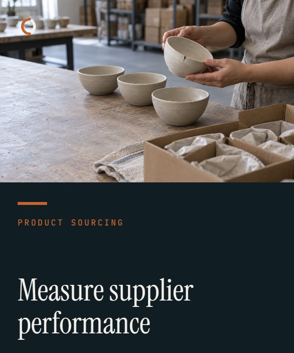 Illustrative supplier-performance scorecard cover showing factory output, repeated KPI trends and an early deterioration alert.