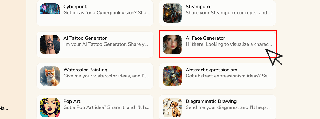 Find AI face generator in text features