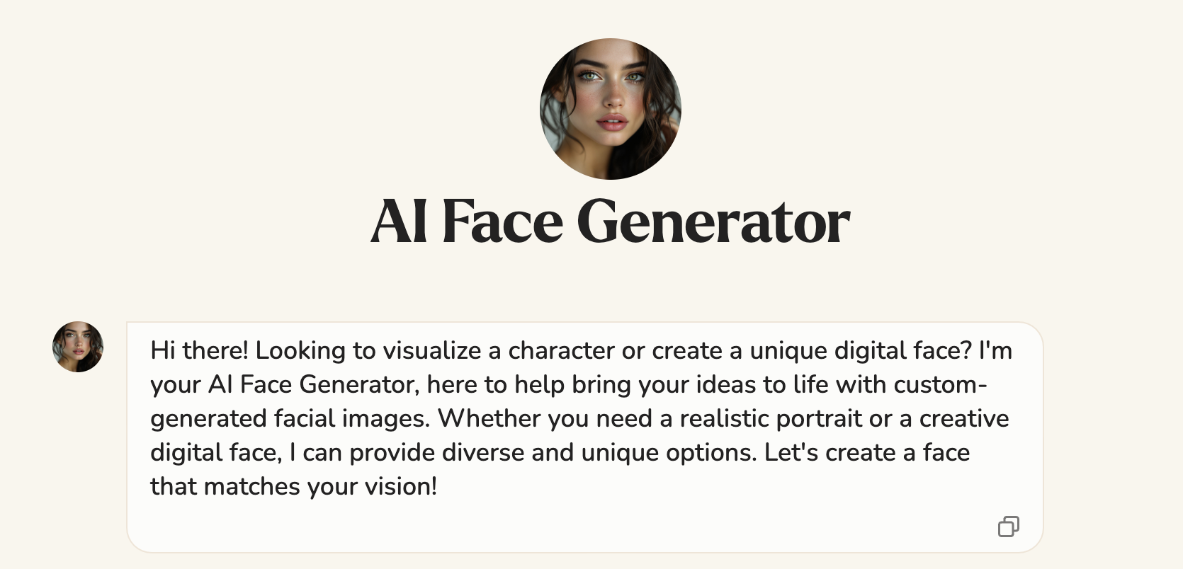 write a prompt to receive an AI Face Generator