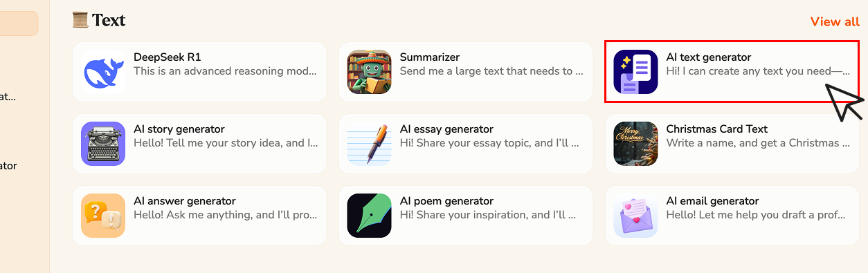 Find AI Text generator in text features