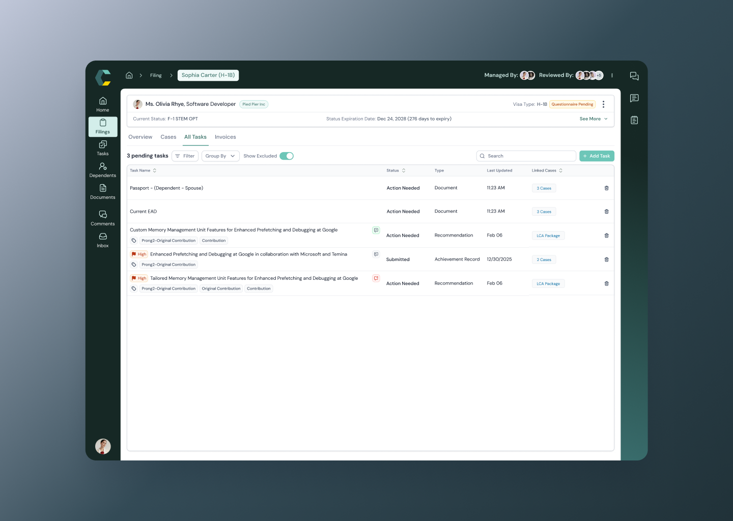 Casium immigration program dashboard