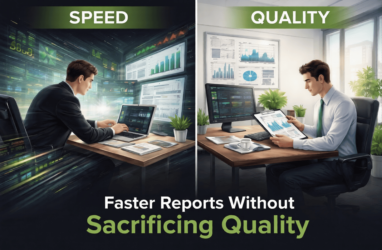 image showing an employee speeding up equity report creation