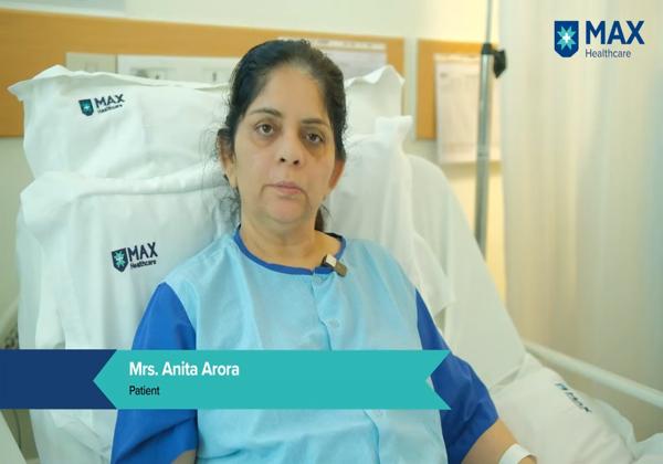 Mrs. Anita Arora recovering after successful mechanical thrombectomy at Max Hospital, Saket.