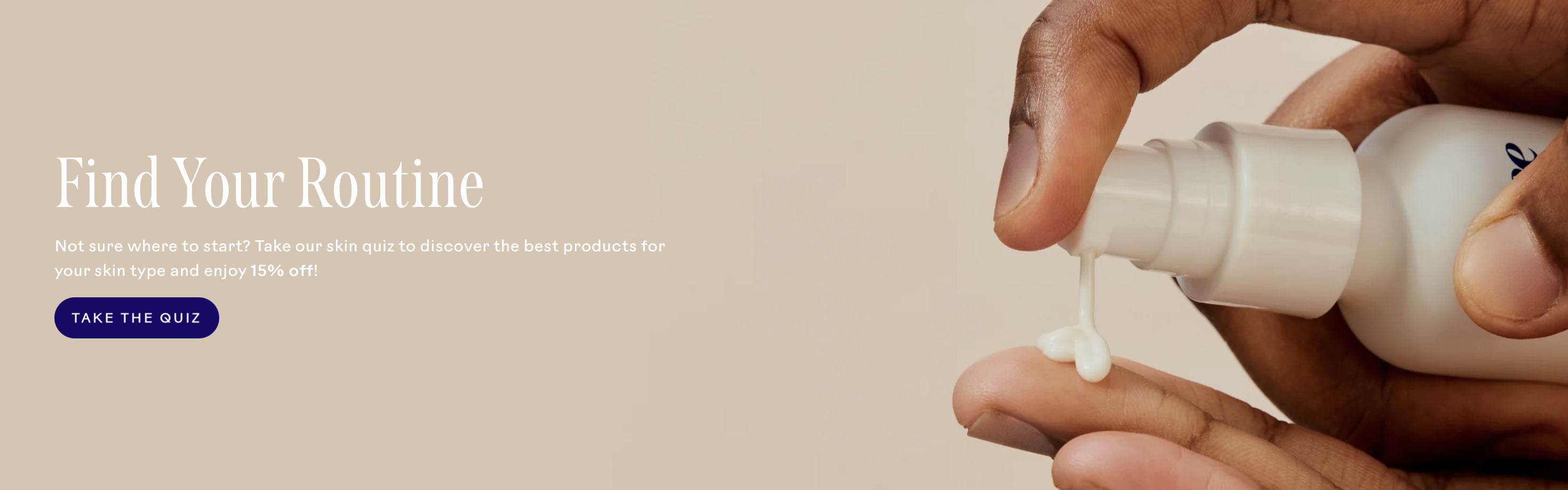 Three Ships Beauty 'Find Your Routine' banner featuring their skin quiz and clean skincare products