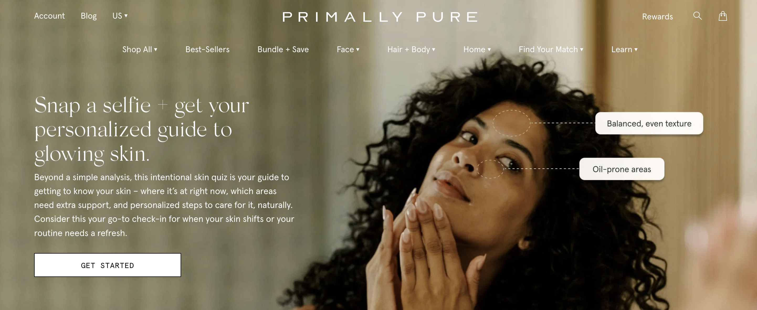 Primally Pure personalized skin quiz solution and ritual routine recommendations