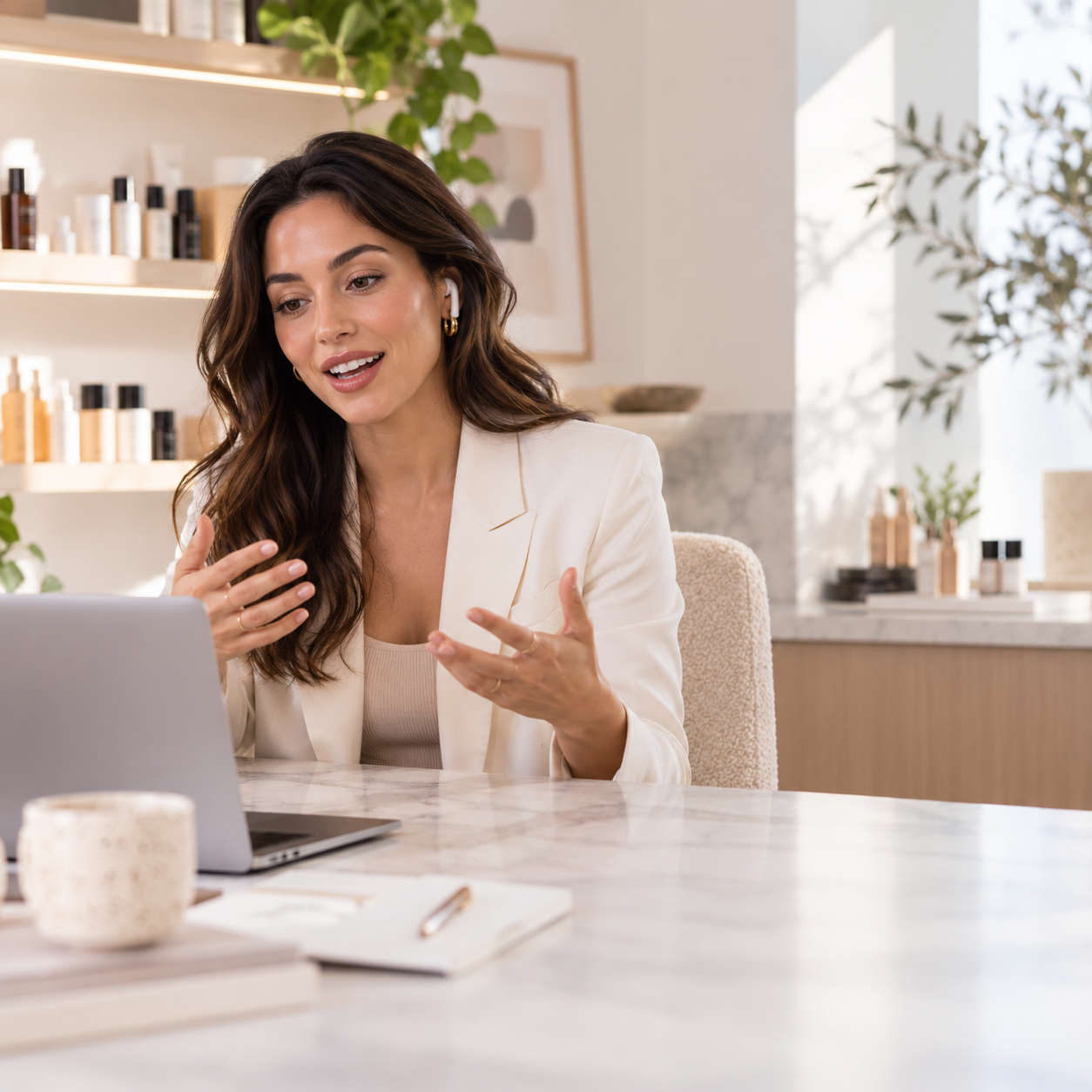 Smiling professional speaking on a video call
