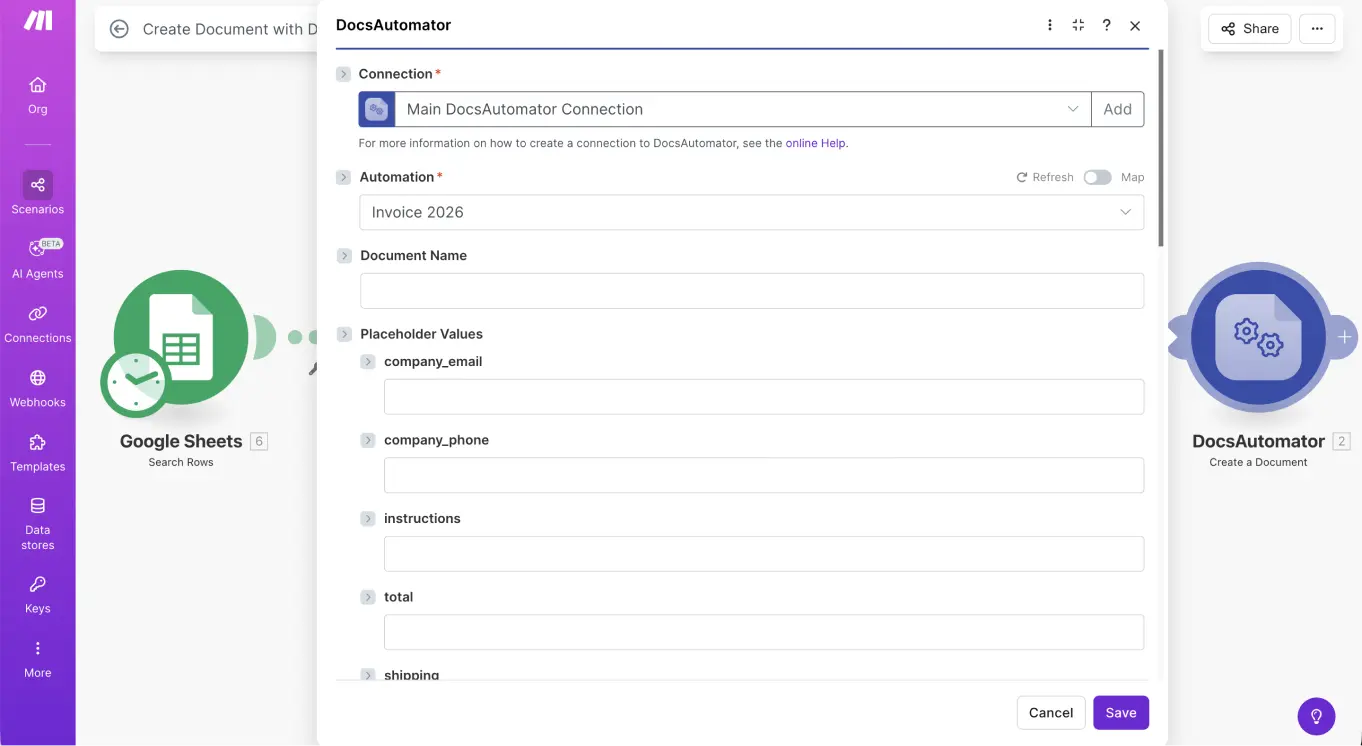 Make to PDF select data source map data preview