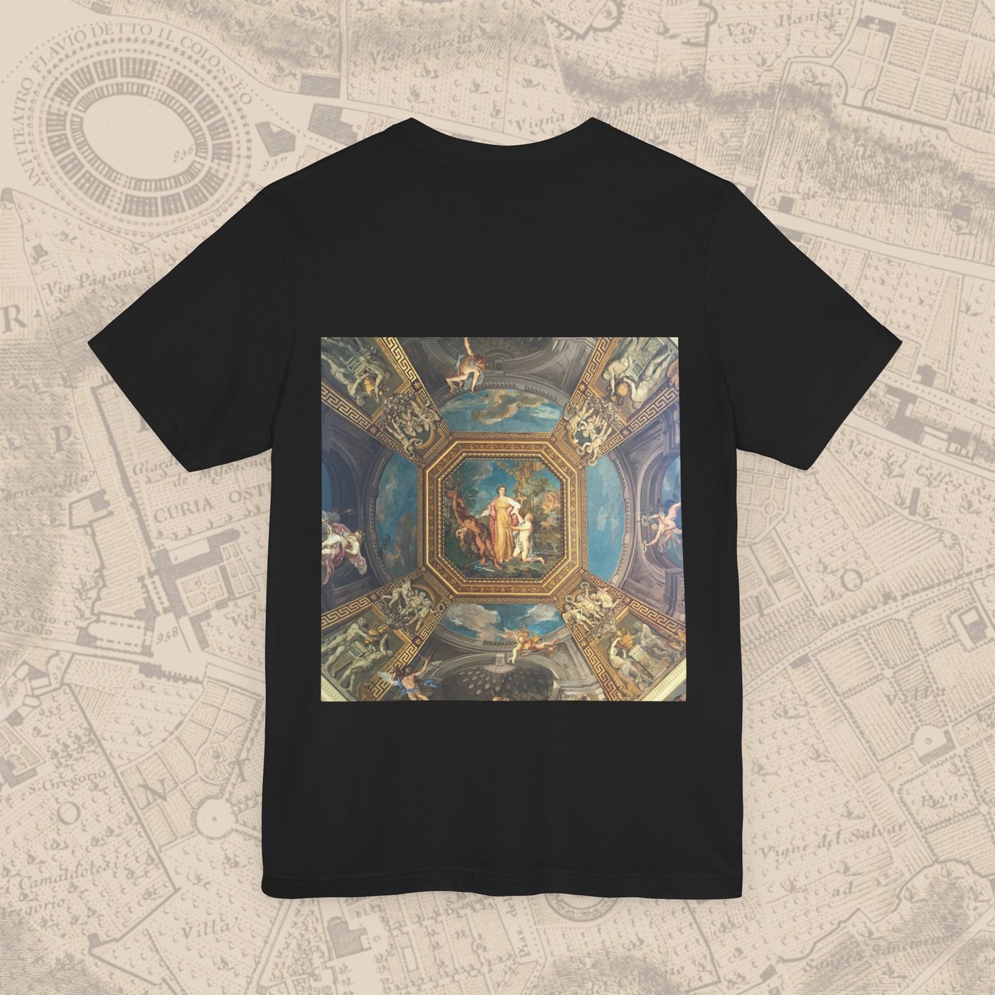 Shop t-shirt, back print of a painted Roman ceiling fresco