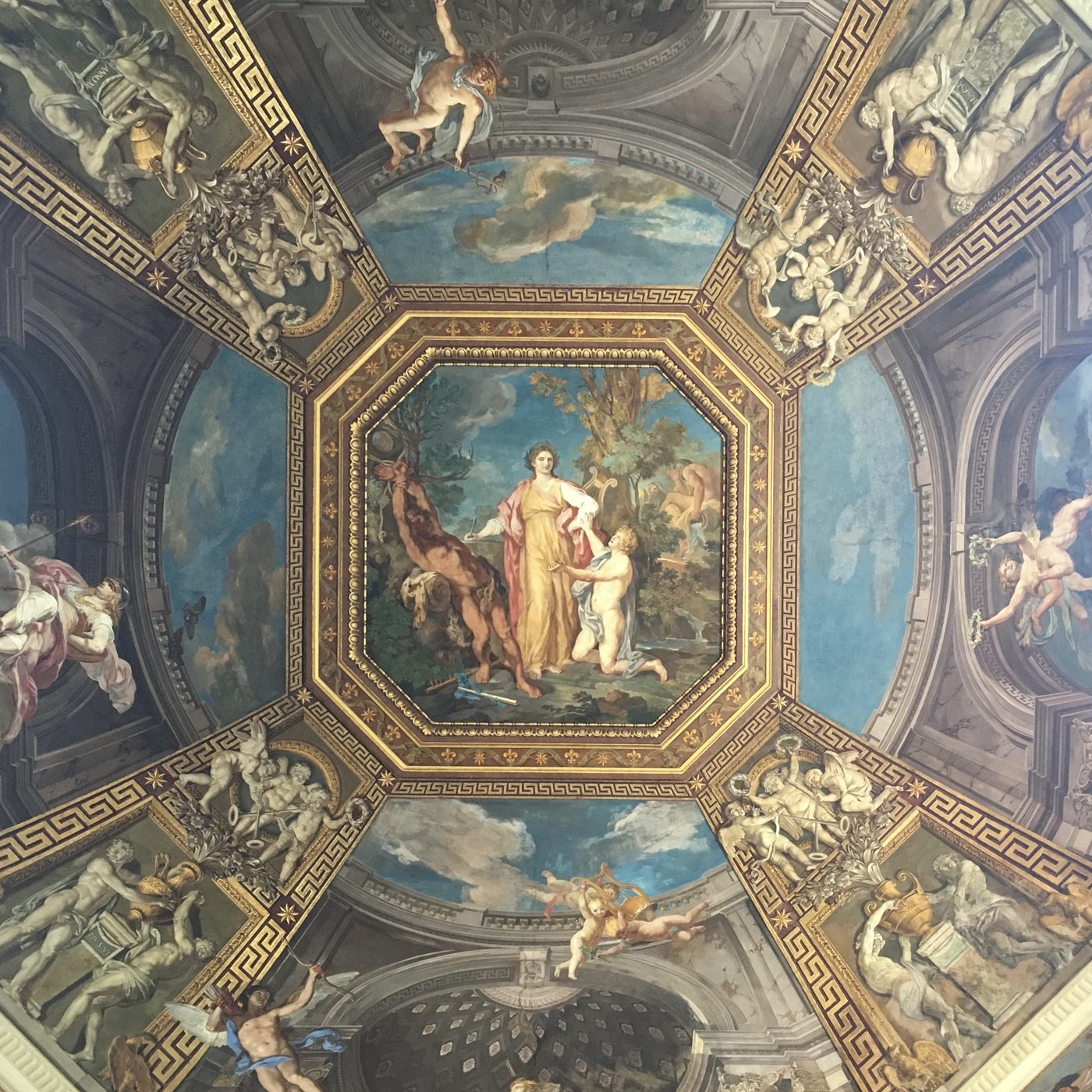 Painted ceiling fresco with mythological scene, Rome