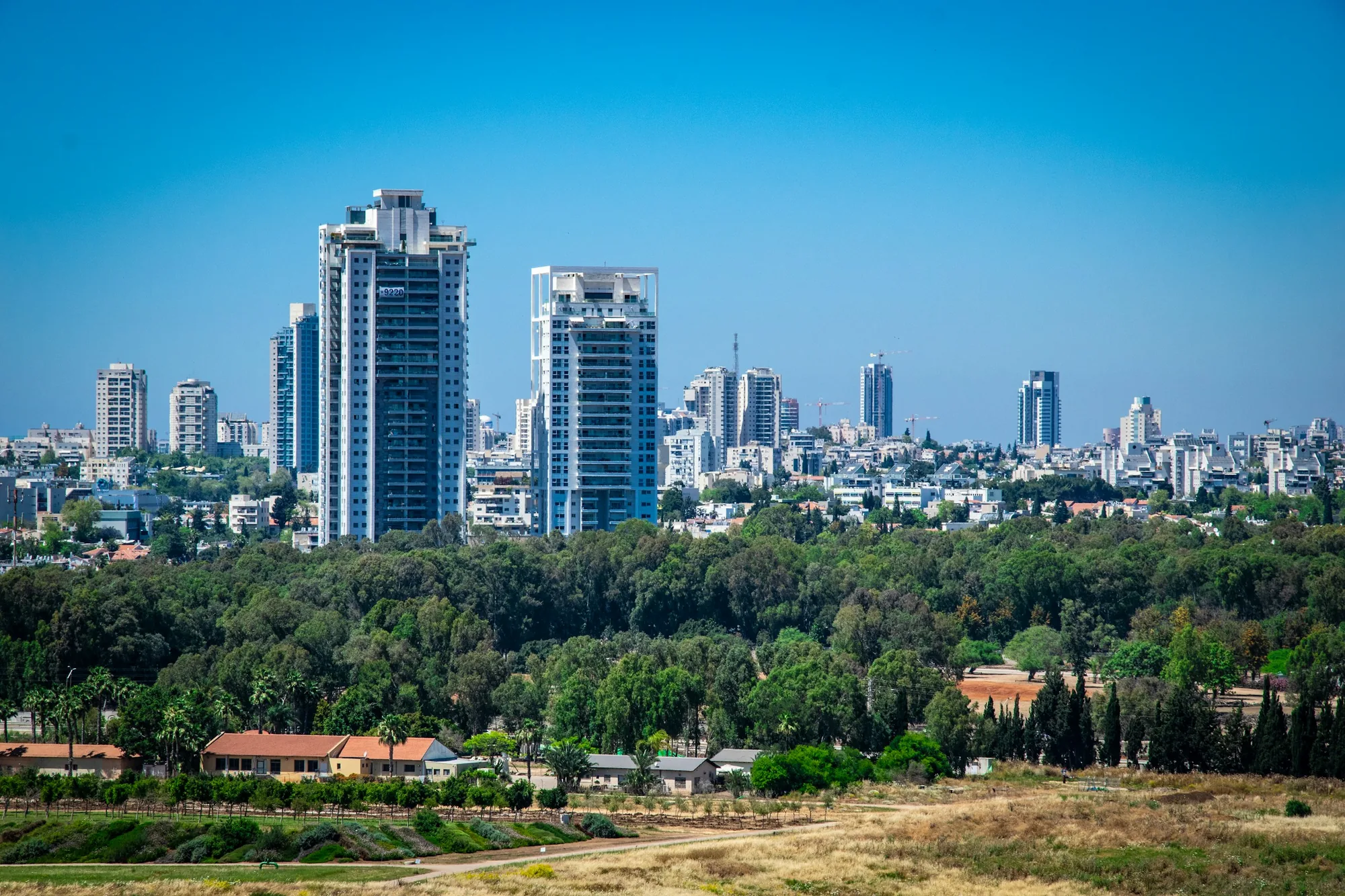 קו הרקיע של תל אביב מעבר לפארק הירקון